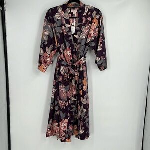 NWT Vintage Cabernet by Sleep Sense Blackberry Floral Print Robe Size Small